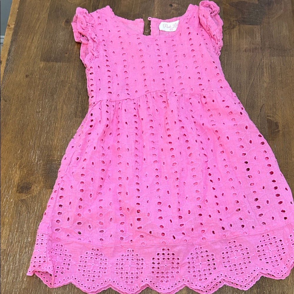 Pink Lily Kids Eyelet Dress in Bright Pink